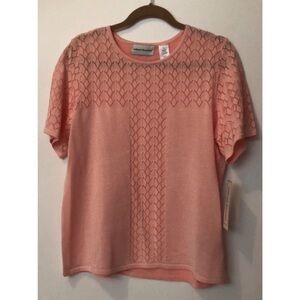 Alfred Dunner Rose Hill Women’s L Blush Pink Knit Short Sleeve Sweater Shirt Top